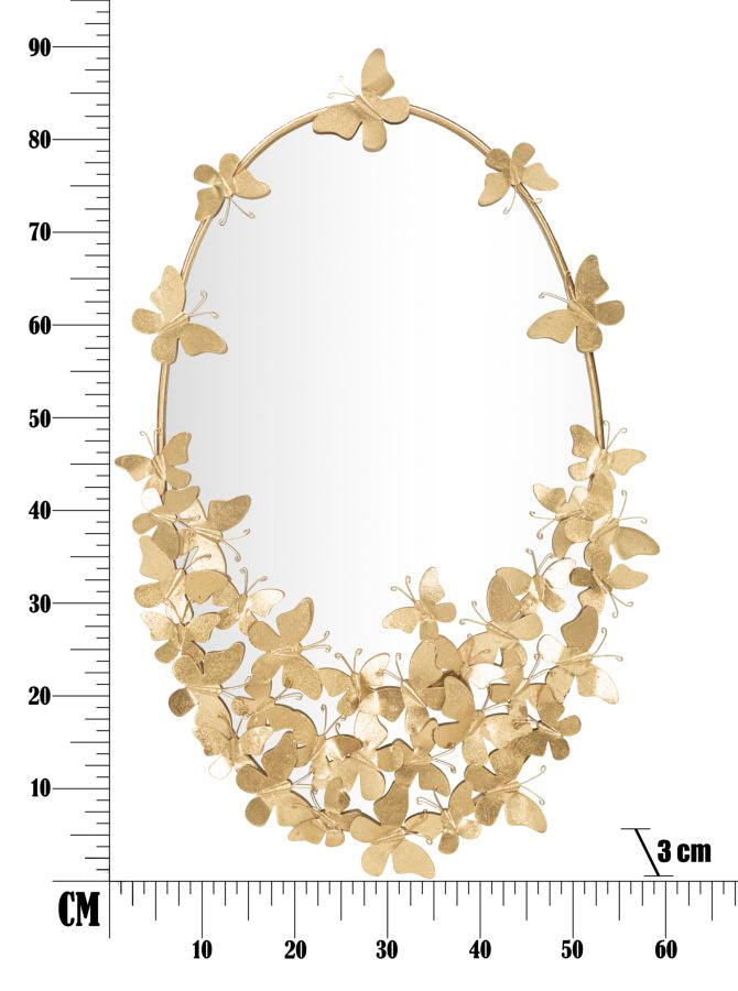 Specchio Glam Oval Butterfly 59x3x89,5 Misura Specchio 46x78 cm in Ferro Oro-6