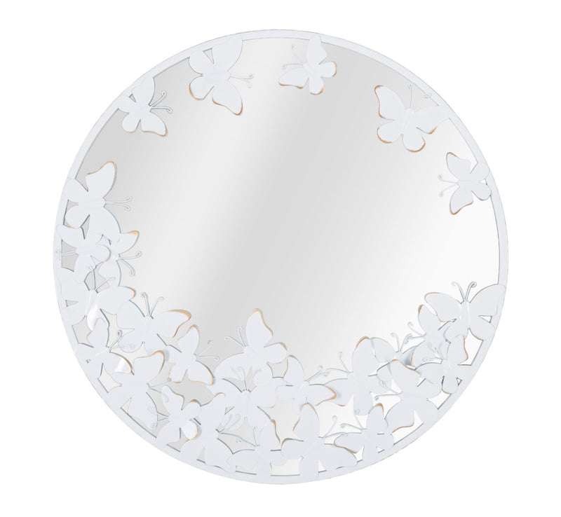 Specchio Rotondo Bianco Butterfly 62,5x2,3 cm in Ferro Specchio e MDF Bianco e Oro-1