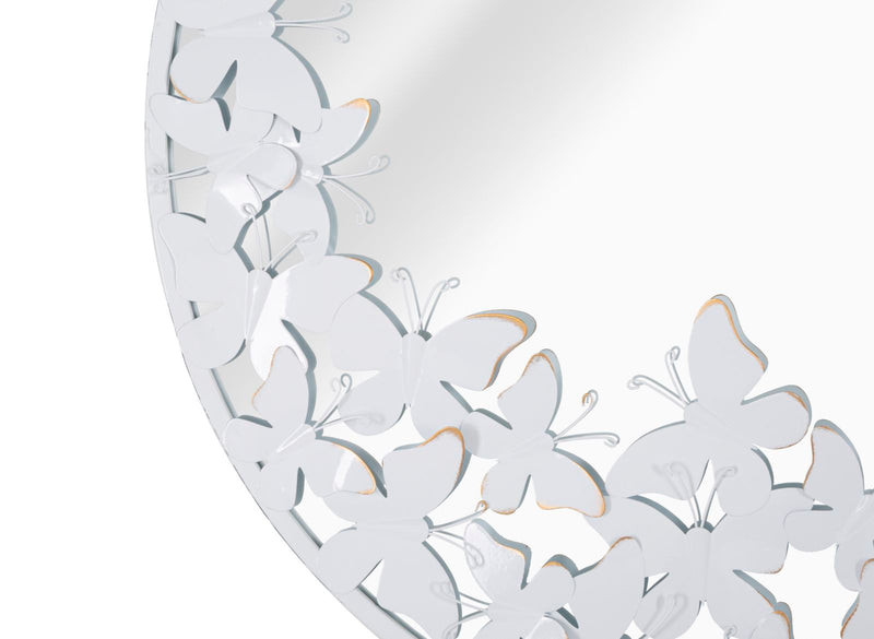 Specchio Rotondo Bianco Butterfly 62,5x2,3 cm in Ferro Specchio e MDF Bianco e Oro-2