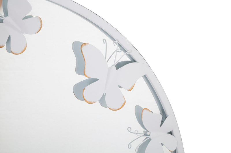 Specchio Rotondo Bianco Butterfly 62,5x2,3 cm in Ferro Specchio e MDF Bianco e Oro-3