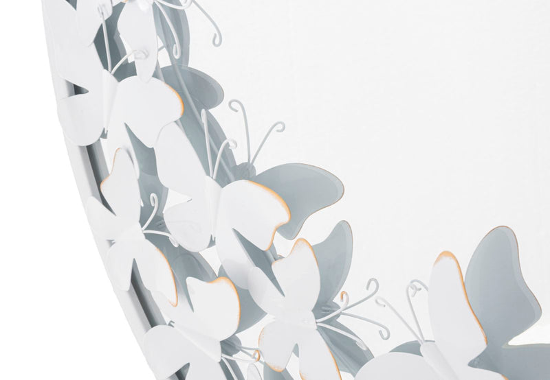 Specchio Rotondo Bianco Butterfly 62,5x2,3 cm in Ferro Specchio e MDF Bianco e Oro-4