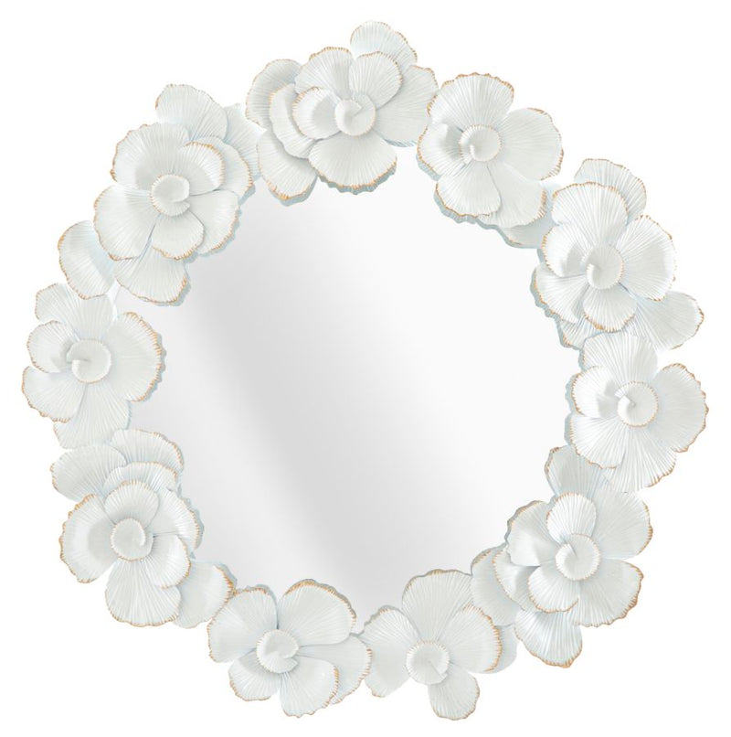 Specchio Bianco Flower 82x2,6x85,5 cm in Ferro Specchio e MDF Bianco e Oro-1