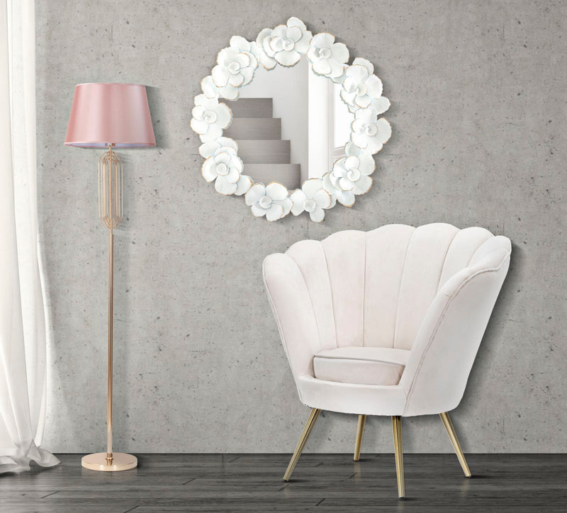 Specchio Bianco Flower 82x2,6x85,5 cm in Ferro Specchio e MDF Bianco e Oro-5