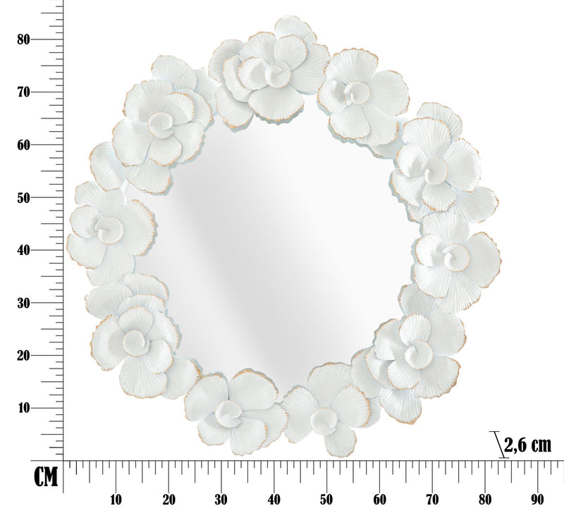 Specchio Bianco Flower 82x2,6x85,5 cm in Ferro Specchio e MDF Bianco e Oro-6