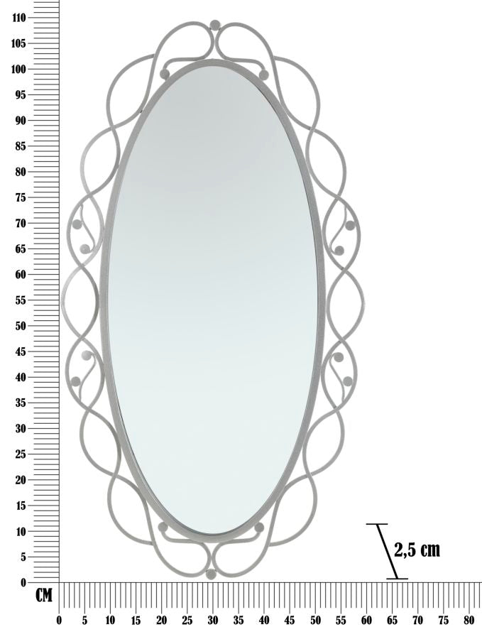 Specchio Oval Argento 60x2,5x110 cm in Ferro e MDF Argento-6