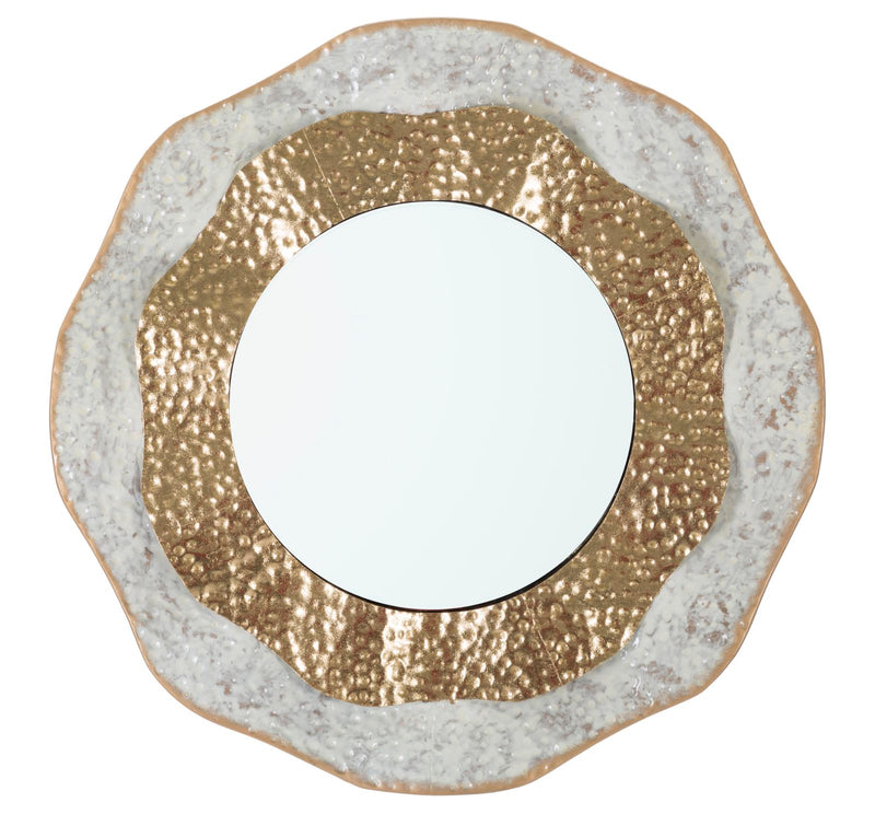Specchio da Muro Shai Light Ø54,5x4,5 cm in Ferro e MDF Oro e Crema-1