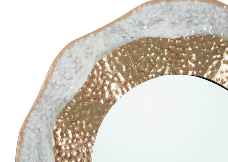 Specchio da Muro Shai Light Ø54,5x4,5 cm in Ferro e MDF Oro e Crema-2