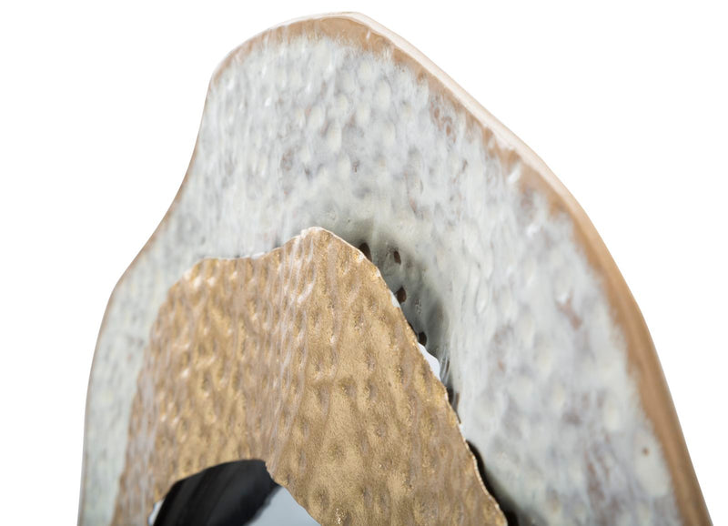 Specchio da Muro Shai Light Ø54,5x4,5 cm in Ferro e MDF Oro e Crema-4