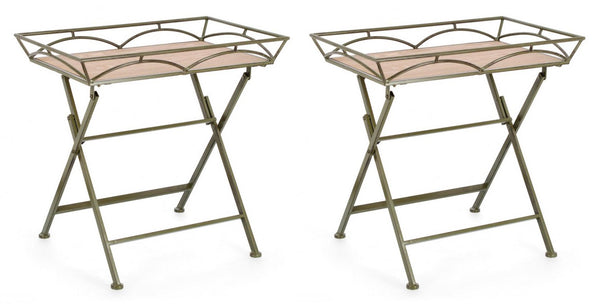 Set 2 Tavolini da Soggiorno 63x40x60 cm in Acciaio Guenda Verde Scuro acquista