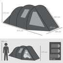 Tenda da Campeggio per 3-4 Persone 475x264x172 cm Due Stanze con Finestre e Borsa da Trasporto Nero-3