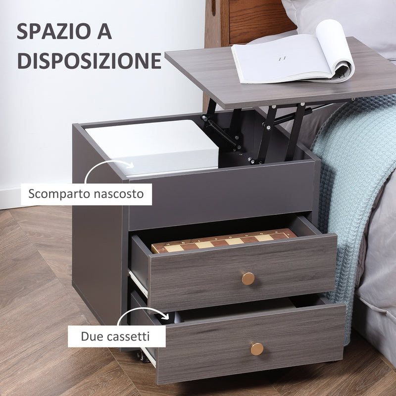 Comodino 2 Cassetti e Ruote con Piano Sollevabile 50x40x50 cm in Legno  Grigio – acquista su Giordano Shop