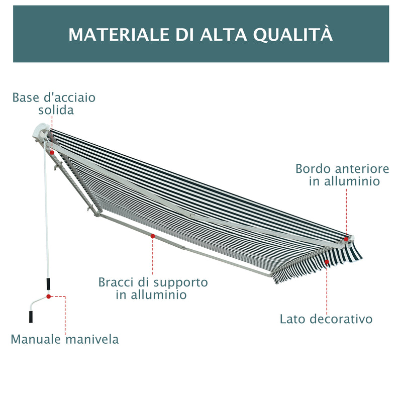 Tenda da Sole Avvolgibile a Parete 295x250 cm in Metallo e Poliestere Verde/Bianco-6