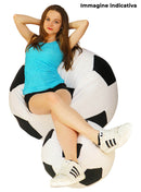 Poltrona a Sacco Pouf Ø100 cm in Similpelle con Poggiapiedi Baselli Pallone da Calcio Blu e Giallo-3