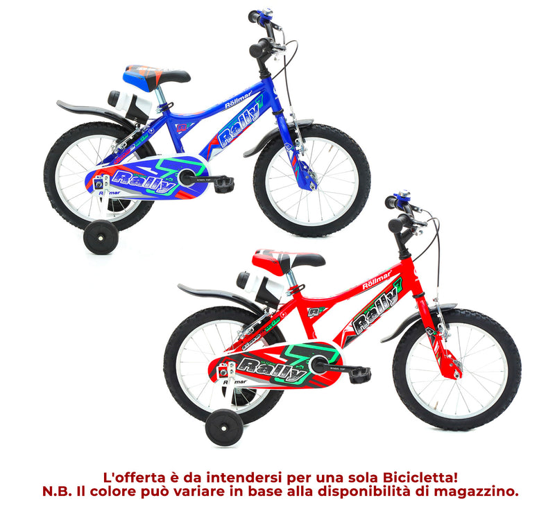 Bicicletta per Bambino 16” 2 Freni Bimbo Rally Blu o Rosso-4