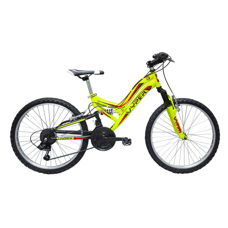 Bicicletta MTB Ragazzo 24” 6 Velocità Vyper Biammortizzata Giallo o Nero o Verde-2