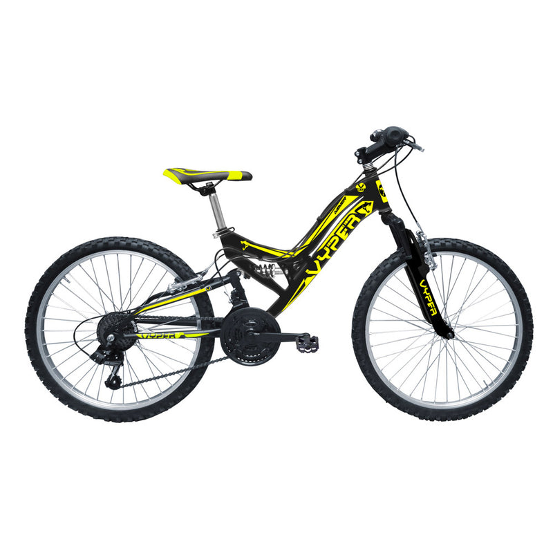 Bicicletta MTB Ragazzo 24” 6 Velocità Vyper Biammortizzata Giallo o Nero o Verde-3