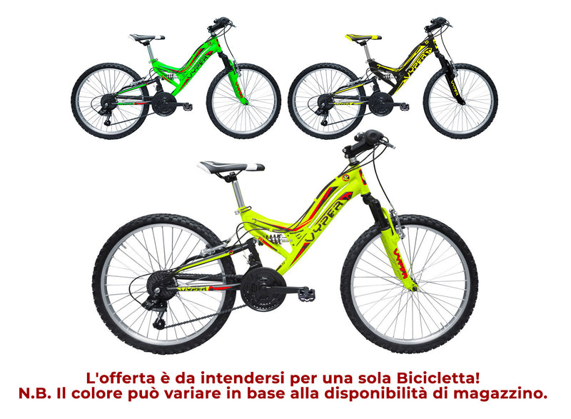 Bicicletta MTB Ragazzo 24” 6 Velocità Vyper Biammortizzata Giallo o Nero o Verde-5