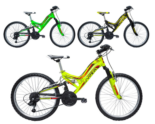 sconto Bicicletta MTB Ragazzo 24” 6 Velocità Vyper Biammortizzata Giallo o Nero o Verde