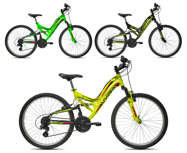 acquista Bicicletta MTB Ragazzo 26” 6 Velocità Vyper Biammortizzata Giallo o Nero o Verde