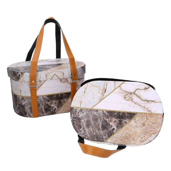 Set 2 Scatole in Similpelle con manici marmo ovale online