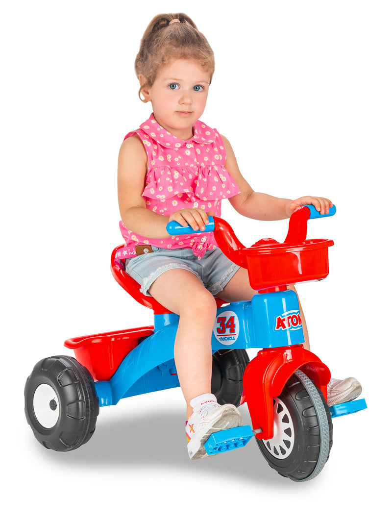 Triciclo per Bambini 51x64x49 cm con Pedali e Cestino Blu e Rosso-2