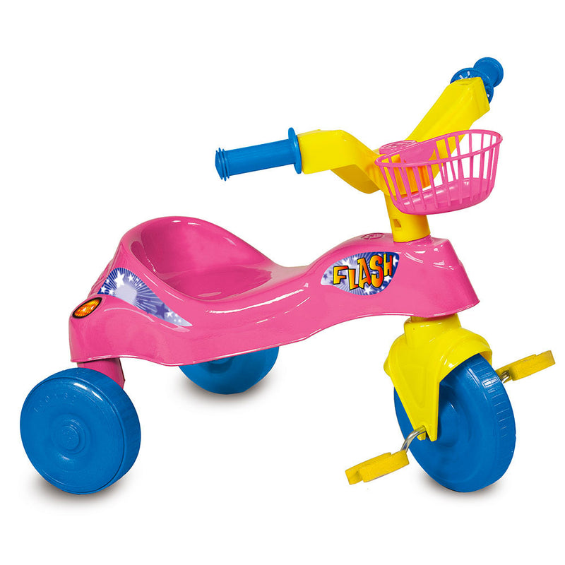 Moto Triciclo per Bambini con Pedali e Cestino Kid Smile Flash Rosa-1