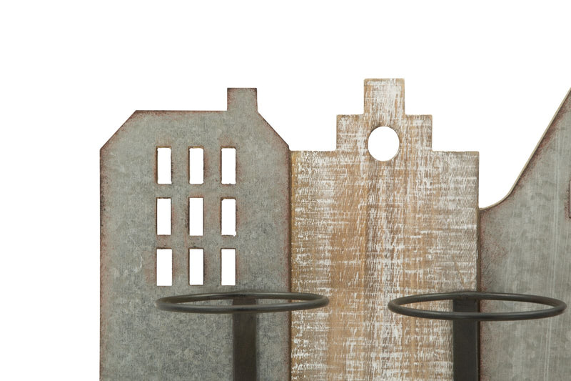Porta Bottiglie da Muro City 60x12x40 cm in Ferro e MDF-4