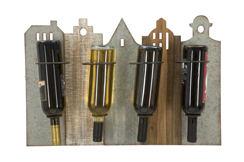 Porta Bottiglie da Muro City 60x12x40 cm in Ferro e MDF-5