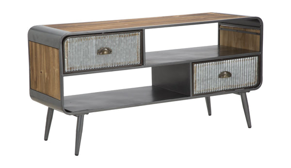 acquista Porta Tv Illinois 120,5x40x61 cm in Ferro e Legno di Abete Grigio e Grigio e Naturale