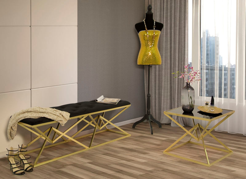 Panca Piramid Doppia 140x40x45 cm in Ferro e Spugna e Poliestere Nero e Oro-9