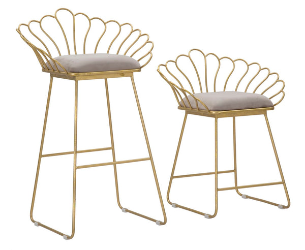 online Sgabello Glam Flower Grigio 57x52x94-56x48x72,50 cm in Ferro e Spugna e Tessuto Oro e Grigio