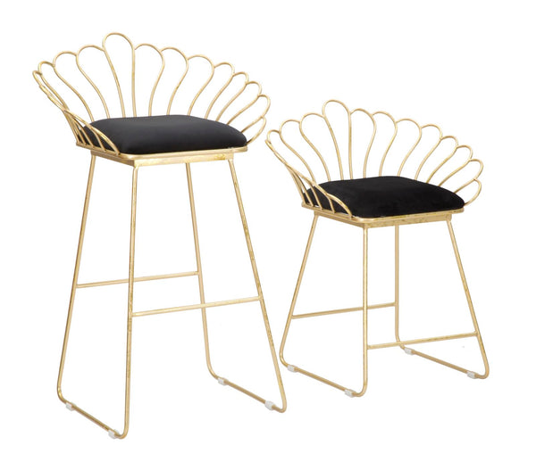 Sgabello Glam Flower Nero 57x52x94-56x48x72,50 cm in Ferro e Poliestere e Spugna Nero e Oro online