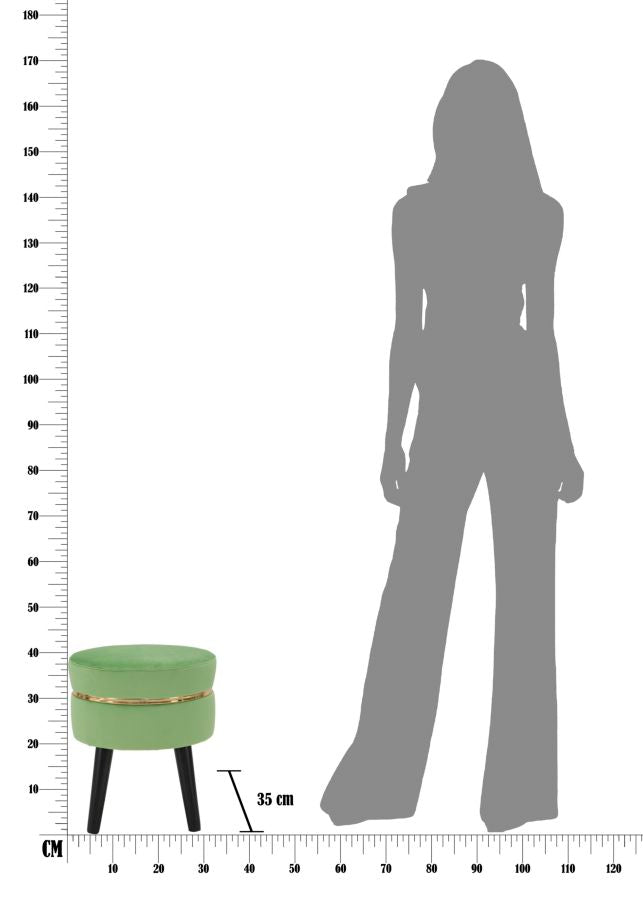 Sgabello Paris Verde Chiaro Ø35x40,5 cm in Legno Spugna e Poliestere Verde e Oro-9