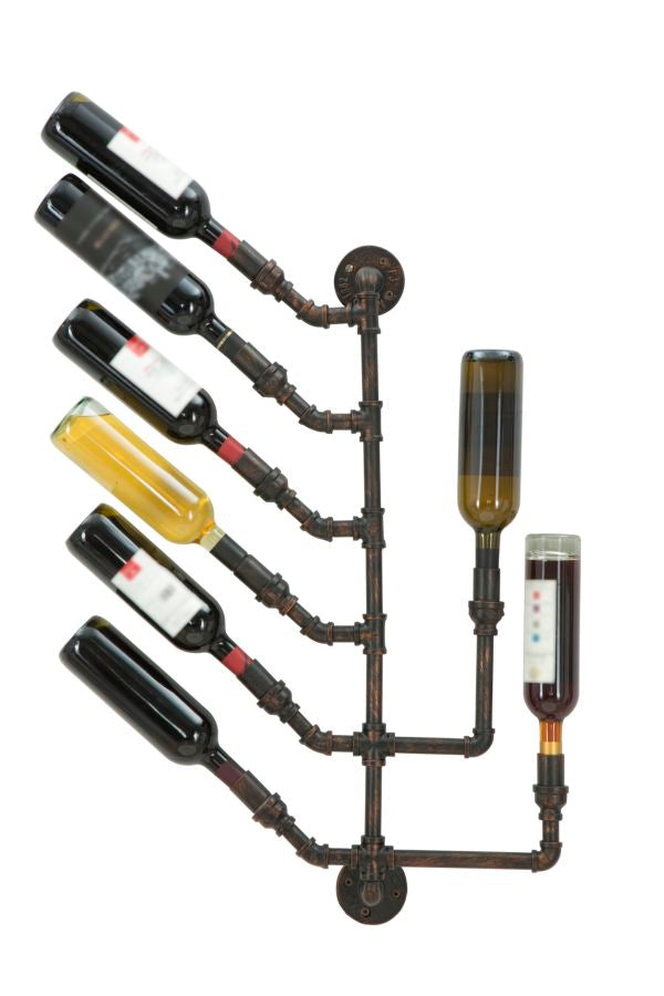 Porta Bottiglie da Muro Manhattan 8 Posti 40x9x82 cm in Ferro Nero e Rame-2