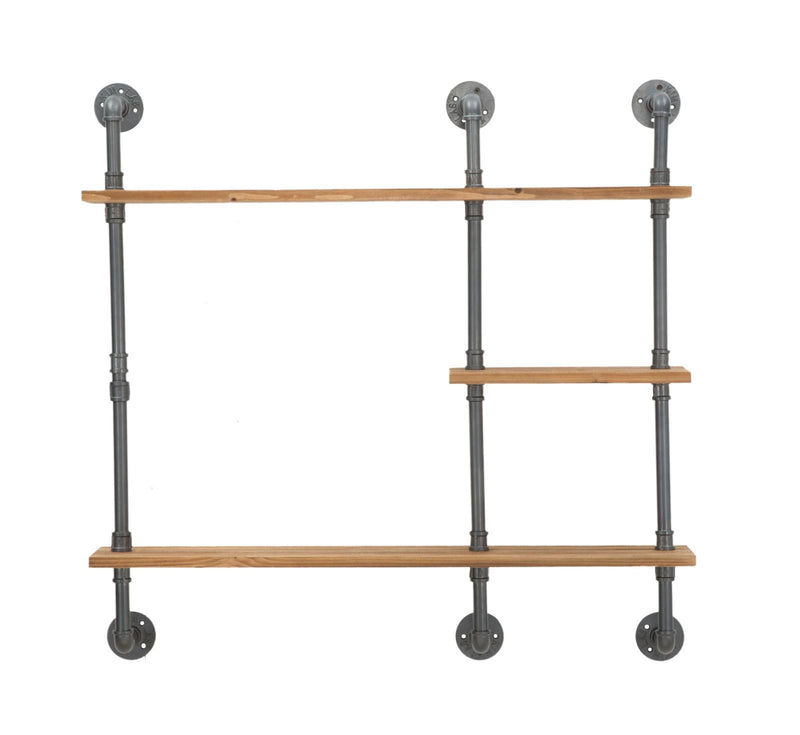 Mensole da Muro Manhattan 100x23x98 cm Legno di Abete e in Ferro Grigio e Marrone-2