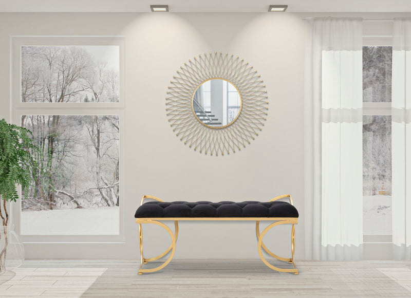 Panca Glam Luxy Nera 103x43x47 cm in Ferro e MDF e Spugna e Poliestere Nero e Oro-10