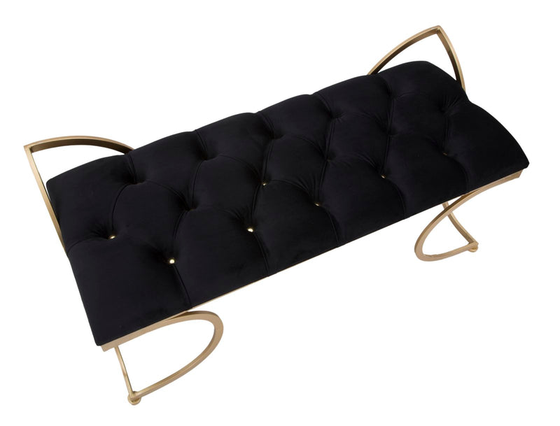 Panca Glam Luxy Nera 103x43x47 cm in Ferro e MDF e Spugna e Poliestere Nero e Oro-8