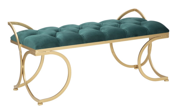 prezzo Panca Glam Luxy Verde 103x43x47 cm in Ferro e MDF e Spugna e Poliestere Verde e Oro