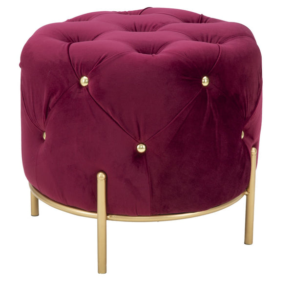 Puff Diamond Glam Bordeaux Ø45x40 cm in Ferro e MDF e Spugna e Poliestere Bordeaux e Oro sconto