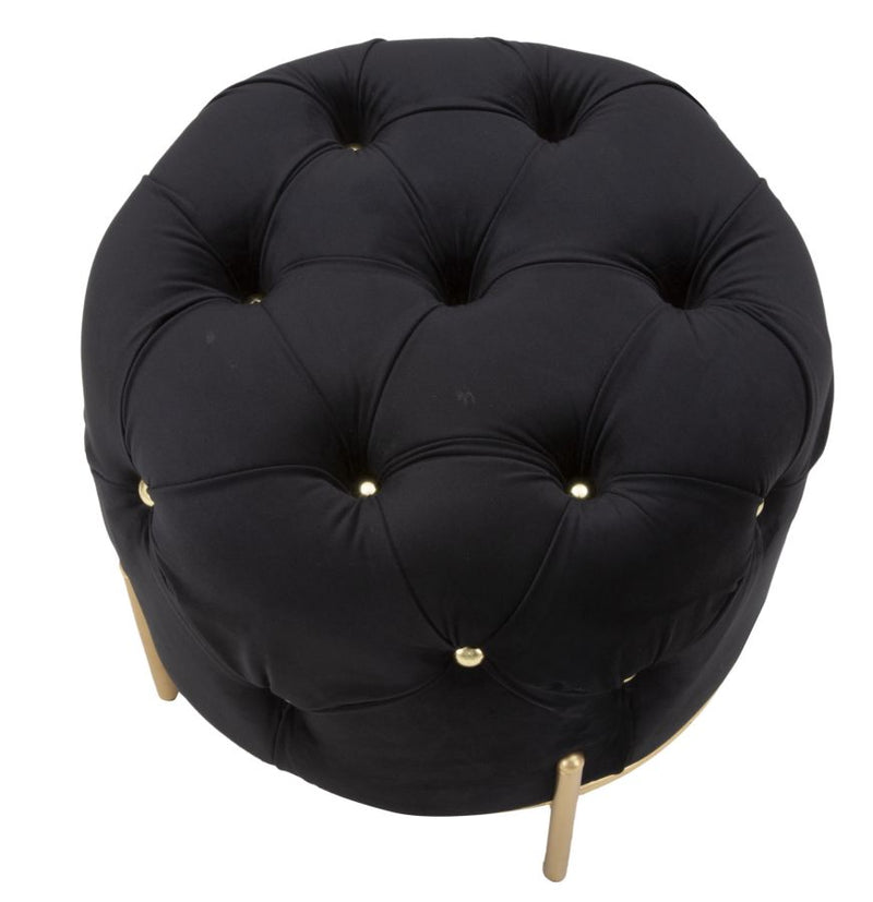 Puff Diamond Glam Nero Ø45x40 cm in Ferro e MDF e Spugna e Poliestere Nero e Oro-4