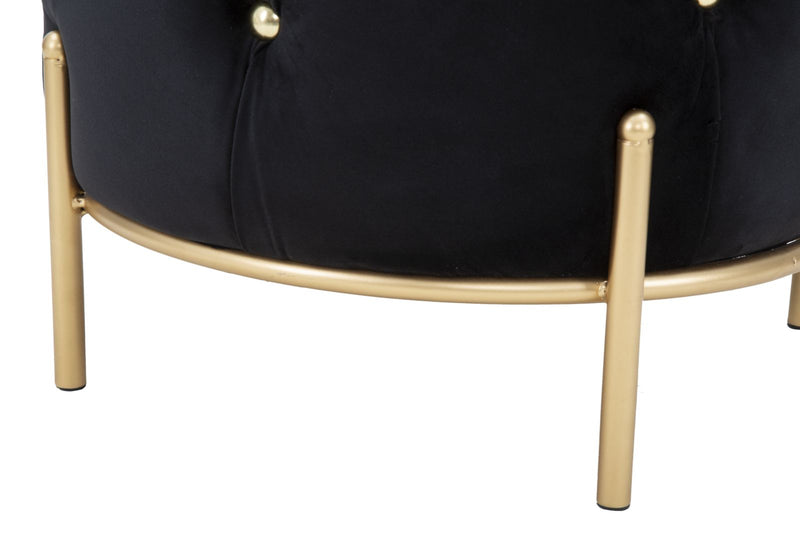Puff Diamond Glam Nero Ø45x40 cm in Ferro e MDF e Spugna e Poliestere Nero e Oro-6
