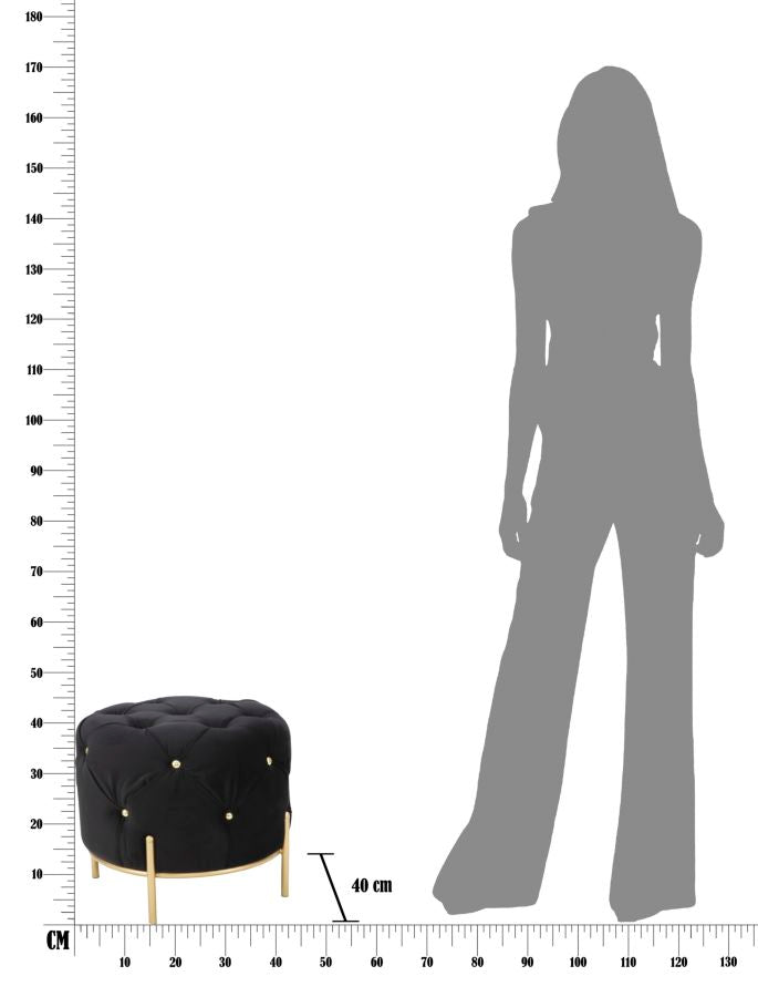 Puff Diamond Glam Nero Ø45x40 cm in Ferro e MDF e Spugna e Poliestere Nero e Oro-9