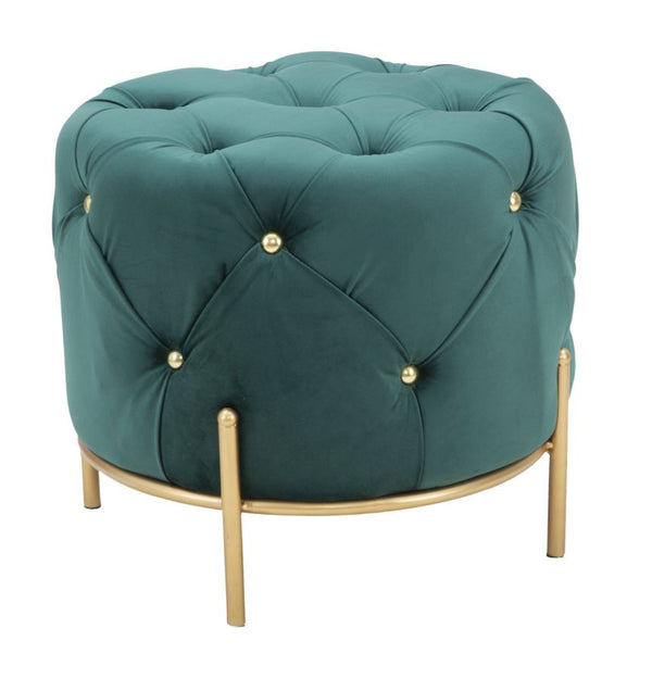 Puff Diamond Glam Verde Ø45x40 cm in Ferro e MDF e Spugna e Poliestere Verde e Oro acquista