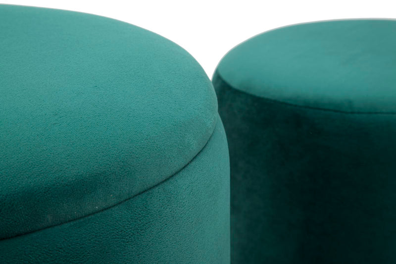 Puff Contenitore Lines Coppia Verde Ø35x42-30x32 cm in Legno e Spugna e in Ferro e Poliestere Verde-8