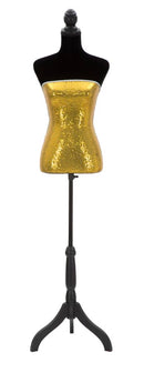 Manichino Palliettes Oro 37x23x165 cm in Legno e POLIFONE e MDF e Tessuto Oro e Nero-1