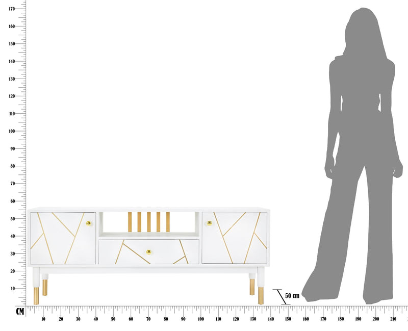 Porta Tv Luxy 140x50x55 cm in Legno e MDF e in Ferro Bianco e Oro-10