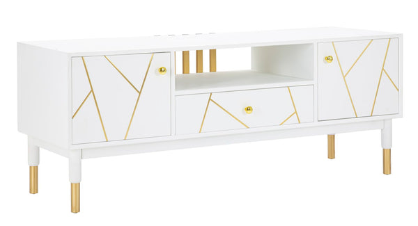 sconto Porta Tv Luxy 140x50x55 cm in Legno e MDF e in Ferro Bianco e Oro