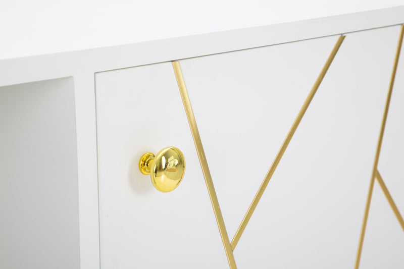 Porta Tv Luxy 140x50x55 cm in Legno e MDF e in Ferro Bianco e Oro-5