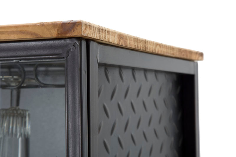 Mobile Iron School Porta Bottiglie 81x42x162,5 cm in Ferro e Legno di Abete Nero e Marrone-10