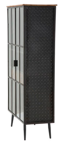 Mobile Iron School Porta Bottiglie 81x42x162,5 cm in Ferro e Legno di Abete Nero e Marrone-2